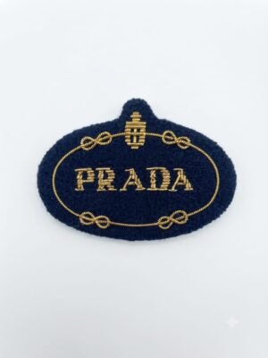 Custom Handmade Gold Bullion Wire Embroidered PRADA Logo Patch / Fashion Badge